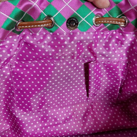 SYDNEY LOVE ARGYLE DRAWSTRING TOTE SHOULDER BAG,PINK/GREEN,ONE SIZE - Picture 14 of 14